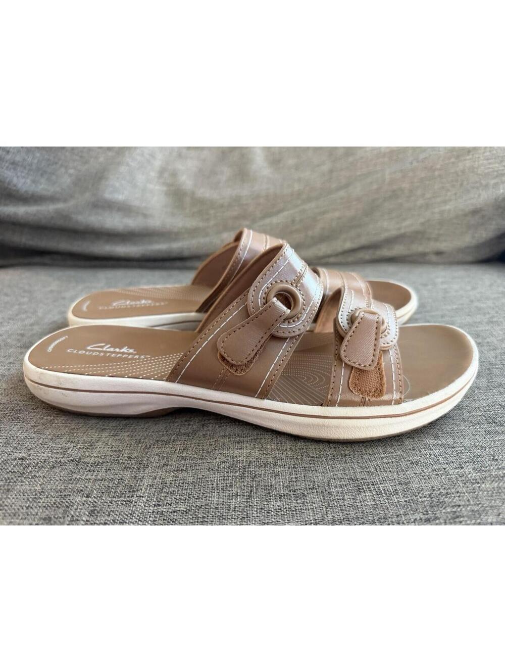 Clarks Women Cloudsteppers Breeze Maye Beige Slip On Sandals Womens Size 9 - Picture 2 of 12